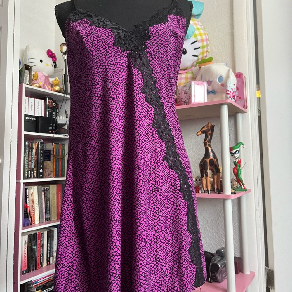Purple patterned and lace lingerie dress